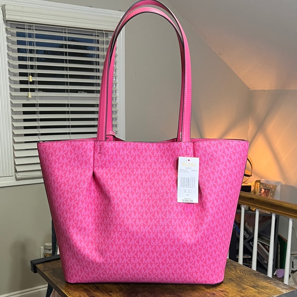 Michael Kors Pink MK Logo Tote with Signature Charm - Picture 6 of 12